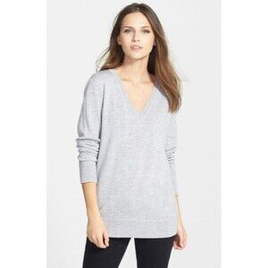 Rag & Bone Jean 100% Merino Wool Natalie V-Neck Sweater Heather Gray Sz Large